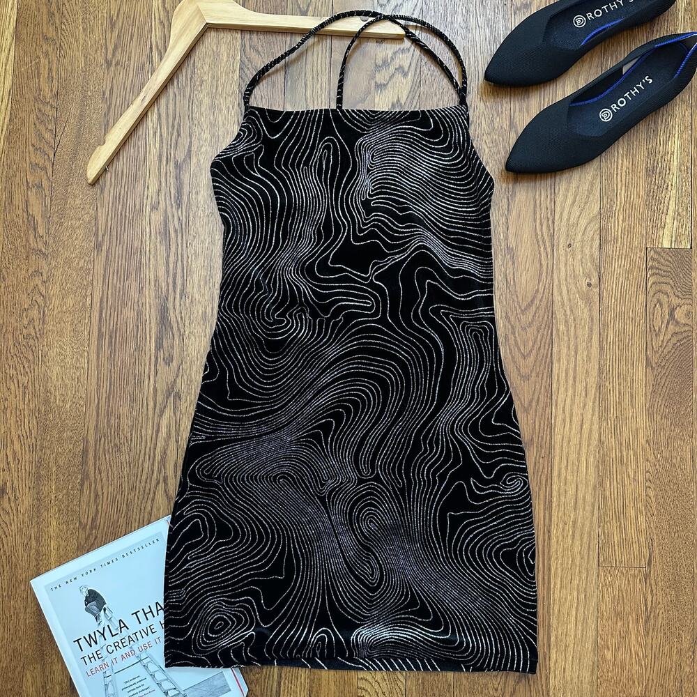 H&M Divided Black Velvet with Silver Glitter Bodycon Dress